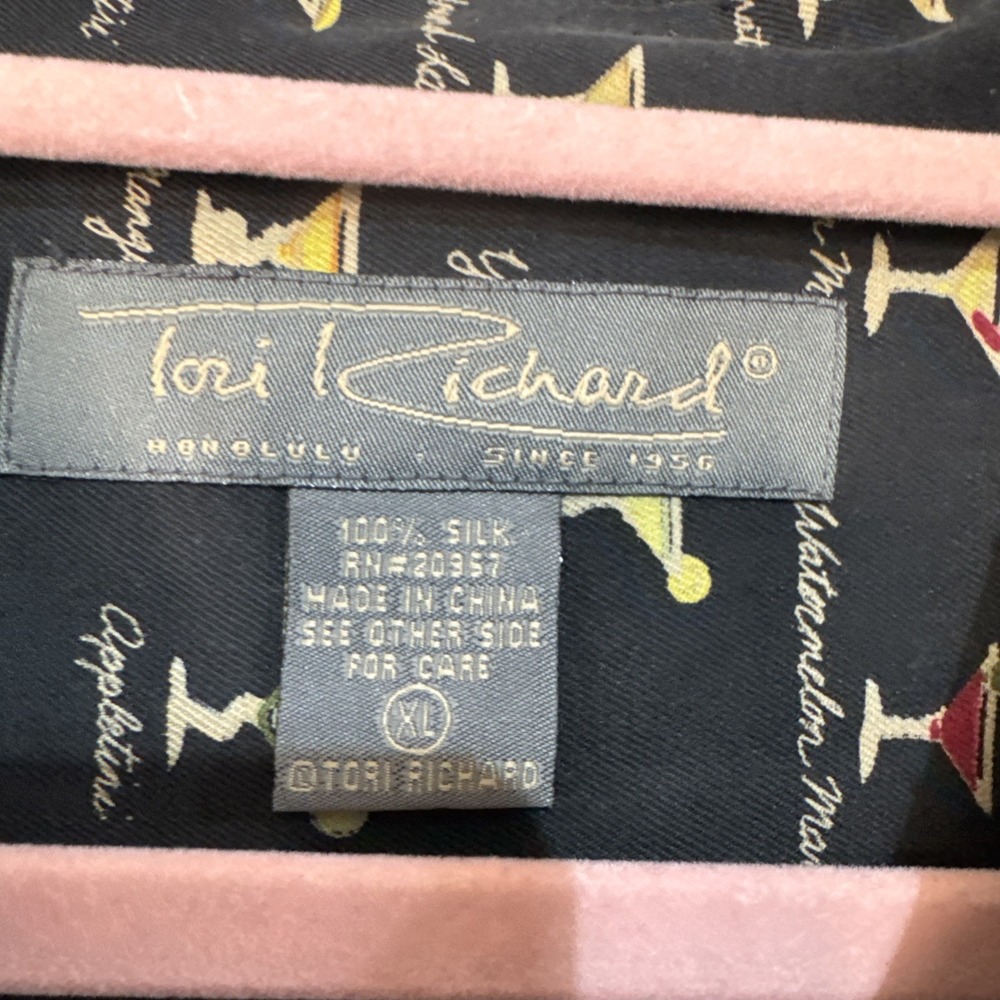 Tori Richard 100% Silk Shirt XL Martini Cocktail Print Hawaiian Aloha Mens #085 - Picture 2 of 14